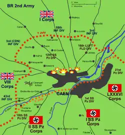 Map of Caen and its immediate surroundings as described in the article text
