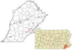 Location of Hamorton in Chester County and of Chester County in Pennsylvania