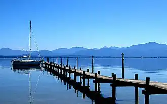 View across the Chiemsee with the Chiemgau Alps in the background