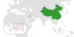 Map indicating locations of China and Kuwait