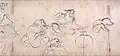 Panel from the fourth scroll, depicting monks sitting down and smoking their pipes.