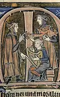 France, 13th century. Citole and harp from the School of Mont-Saint-Michel, ms 222 Bibliothèque d'Avranches.