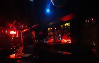 Bar under red lighting