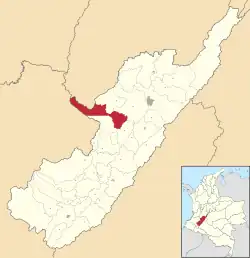 Location of the municipality and town of Teruel, Huila in the Huila Department of Colombia.