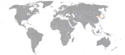 Map indicating locations of Comoros and North Korea