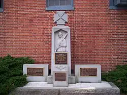 Monument in town square: "Company K, in the center of the First Reserves, helped to repulse the Confederate attempt to seize Little Round Top, possession of which was the key to victory in the battle."