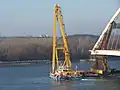 Floating crane Clark Ádám building the Pentele Bridge
