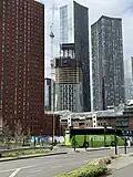 Tower 1 under construction in March 2025