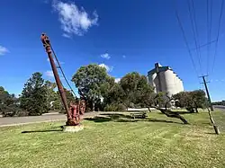 Railway crane and silos
