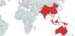 Countries to which Elaeocarpus ganitrus is native.