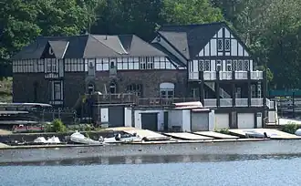 Crescent & Pennsylvania Barge Club in 2010 with an "L" painted on the dock for La Salle College Higschool