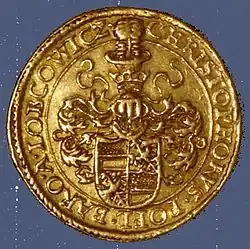 Christoph of Lobkowicz counter produced by D. Engelhart in 1592.