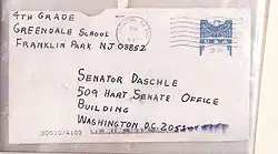 Image 16A letter sent to Senate Majority Leader Tom Daschle containing anthrax powder caused the deaths of two postal workers. (from History of New Jersey)