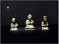 Vairocana Buddha (middle figure), 1628. Gilt bronze, h. 12.6&nbsp;cm. Monk (left), 1628. Giltbronze, h. 9.7&nbsp;cm. National Museum of Korea.