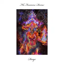 An album cover with an illustration inspired by a goddess of volcanoes and fire, surrounded by a white border