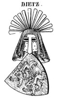Ancestral arms as depicted in J. Siebmacher’s großes und allgemeines Wappenbuch&nbsp;[de], based on Count Gottfried's seals from 1308 and 1346.
