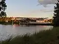 Skyliner station in the middle of Hourglass Lake as seen from resort