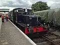 A diesel passenger train at Downpatrick station.