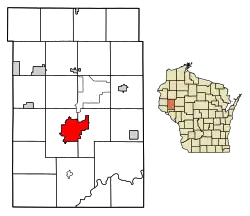 Location of Menomonie in Dunn County, Wisconsin