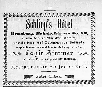 Schliep's hotel advertising in 1894