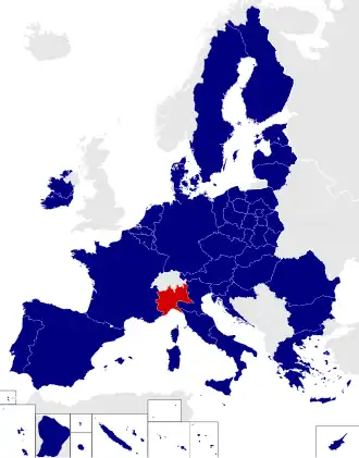 Map of the European Parliament constituencies with North-West Italy highlighted in red