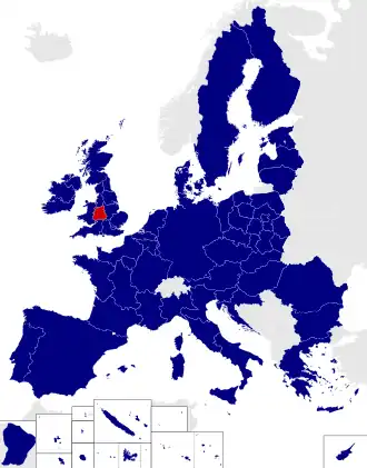 Map of the 2014 European Parliament constituencies with West Midlands highlighted in red