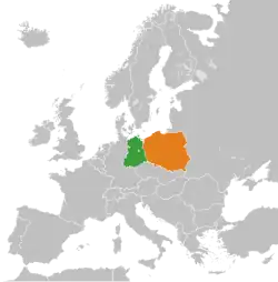 Map indicating locations of East Germany and Polish People's Republic