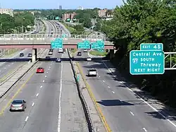 A limited-access road, seen from an overpass