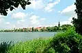 View of the lake and the city from the west