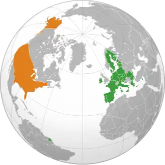 Map indicating locations of European Union and United States