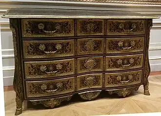Example of Boulle marquetry made from brass inlaid with tortoiseshell