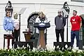 The Falcon lectern featuring the logo of the United States White House in 2024