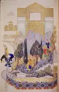 Farhad carries Shirin and her horse (folio 69r)