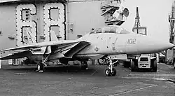 Fast Eagle 102, one of the two F-14 Tomcats on the deck of the USS&nbsp;Nimitz immediately following the incident