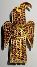 One of a pair of brooches in the shape of an eagle that are both 12&nbsp;cm long (GNM)