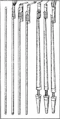 Illustrations of fire lances from De la pirotechnia by Vannoccio Biringuccio c. 1540.
