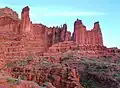 Fisher Towers L→R: Kingfisher, Ancient Art, Cottontail, Titan.
