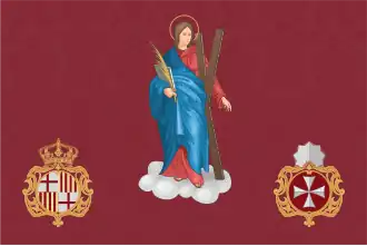 Saint Eulalia's flag with the city's coat of arms and Saint George's Cross