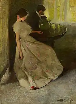 Painting of a seated man and woman by the Canadian artist Florence Carlyle.