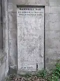 A list of tolls due on the building (since removed, to be reinstalled upon completion of renovation)
