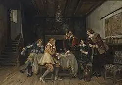 'The card game'. Oil on canvas. Signed and dated 'FM Bennett sketch 1904'