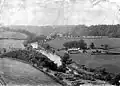 Enterkineholm Farm in the foreground and Enterkine House in the distance; Sawmill in the middle ground