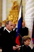 Vladimir Putin delivers a speech.