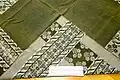 A vintage Galway shawl with corner flipped so both sides show.