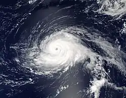 Visible satellite imagery of Hurricane Gaston nearing major hurricane intensity on August&nbsp;28