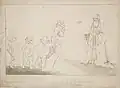 'Genius of the Greek pointing to Dick the standard of the Lexicon', drawing, 1844, from the Illustrated life of Richard Robert Jones