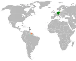 Map indicating locations of Germany and Suriname