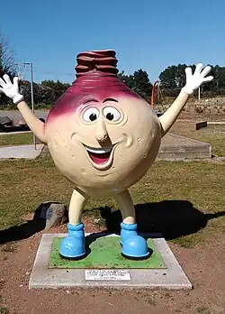 Photo of fibreglass vegetable with a face on it.