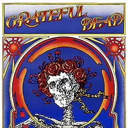 A drawing of a skull with roses on it