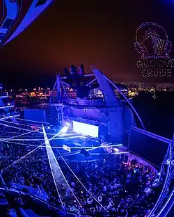 Drone show during a festival cruise